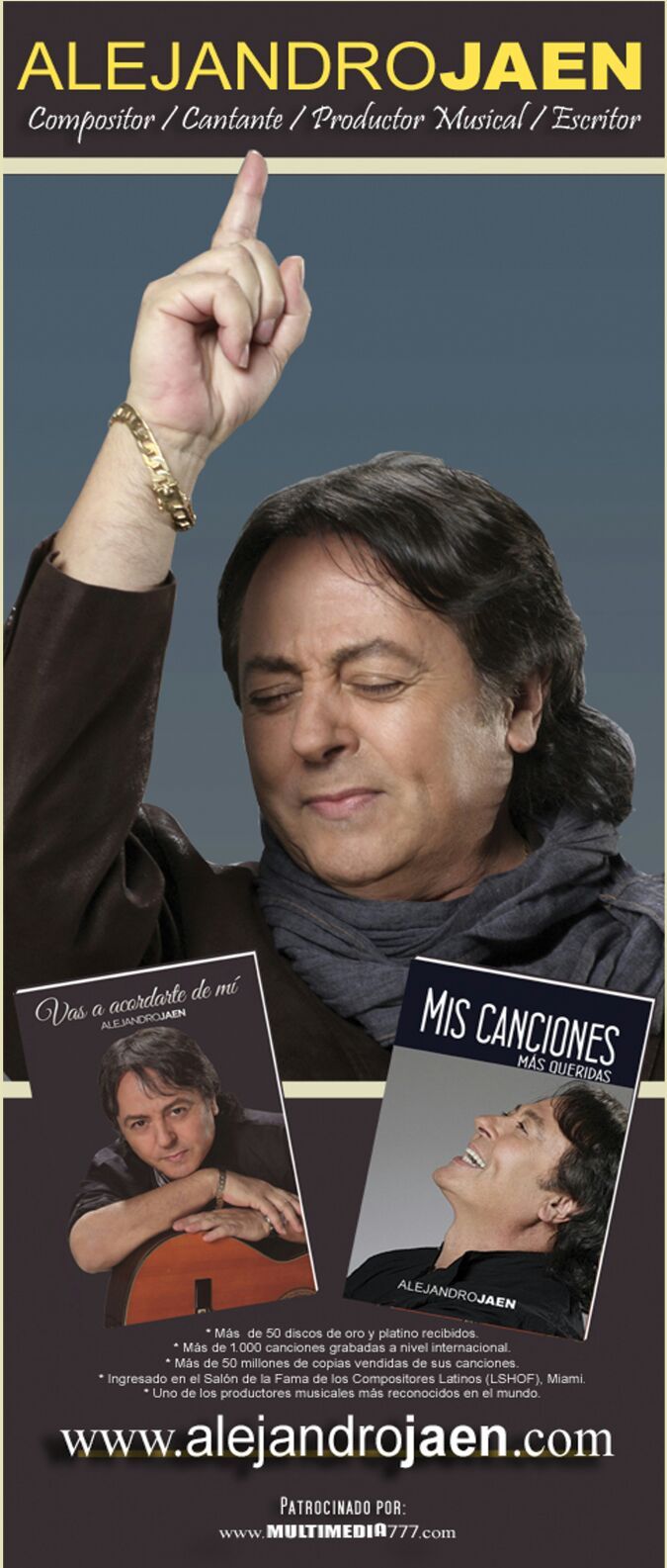 Alejandro Jaén lanzará su libro autobiográfico “Vas a acordarte de mí”