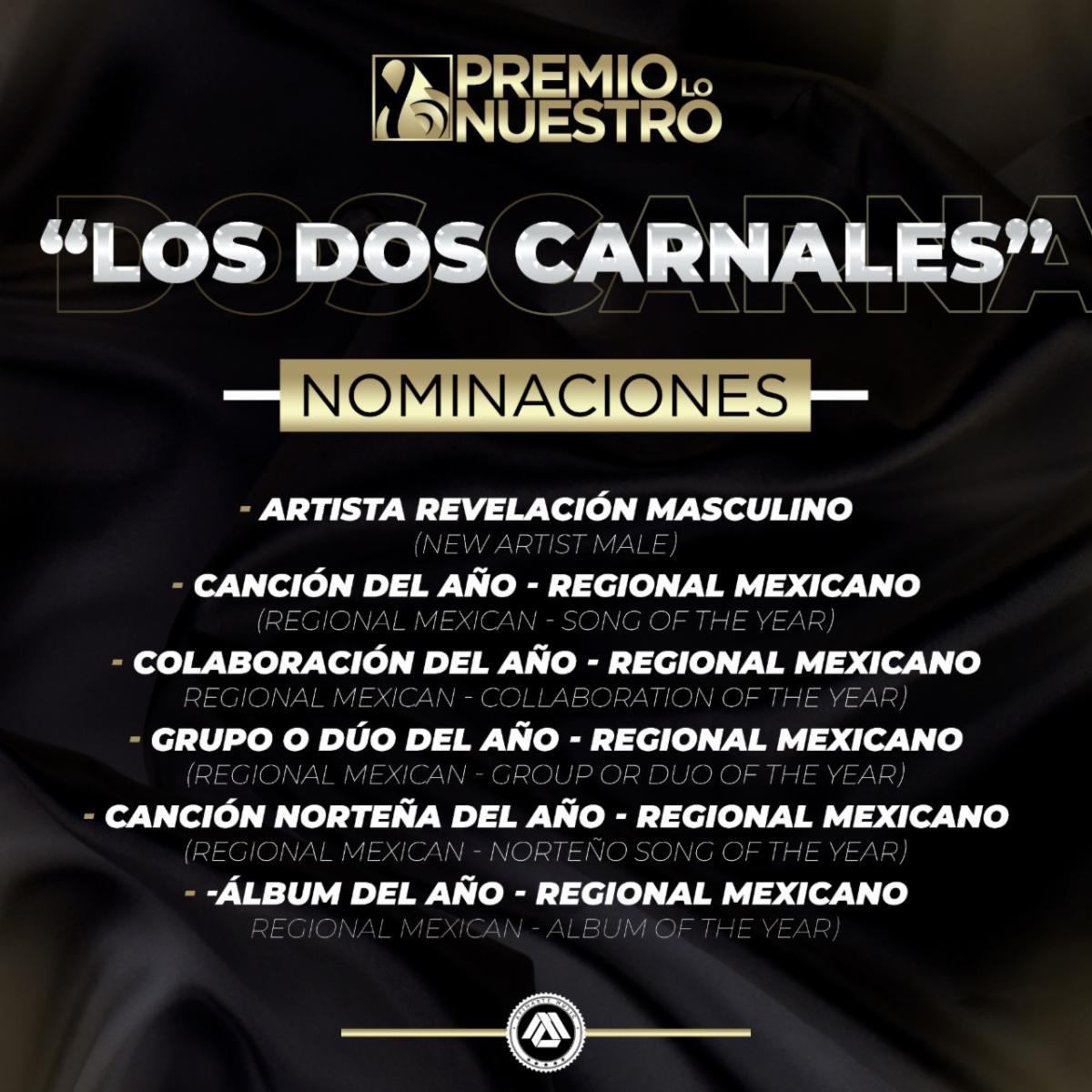 LOS DOS CARNALES con 6 nominaciones a Premio Lo Nuestro 2022