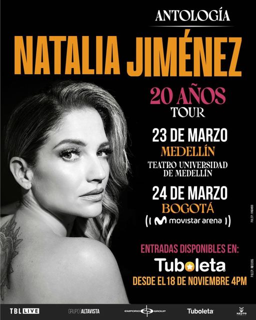 NATALIA JIMENEZ llevará su gira a Colombia el 2023