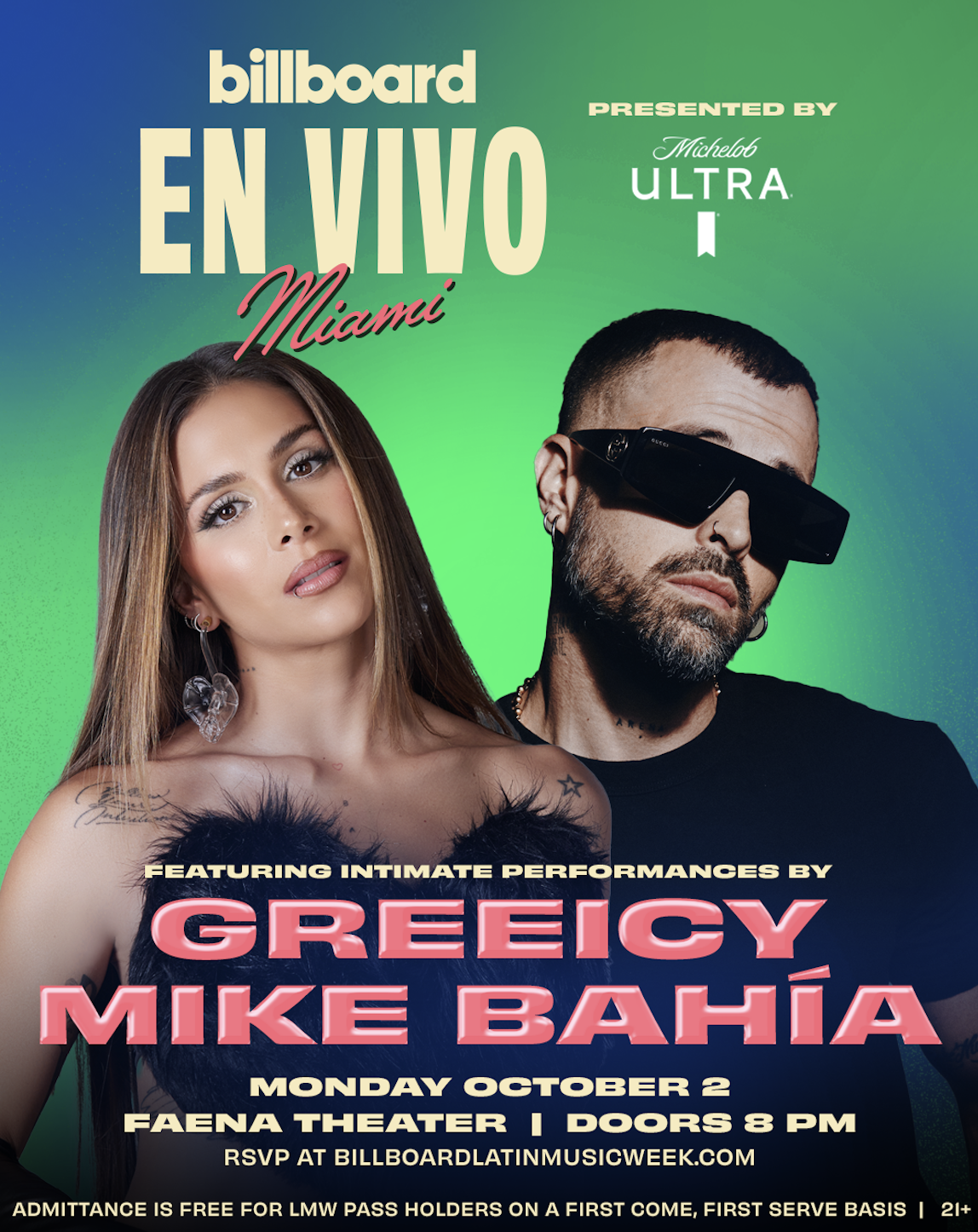 GREEICY y MIKE BAHÍA iniciaran semana de los Latin Billboard con serie de conciertos “En Vivo”