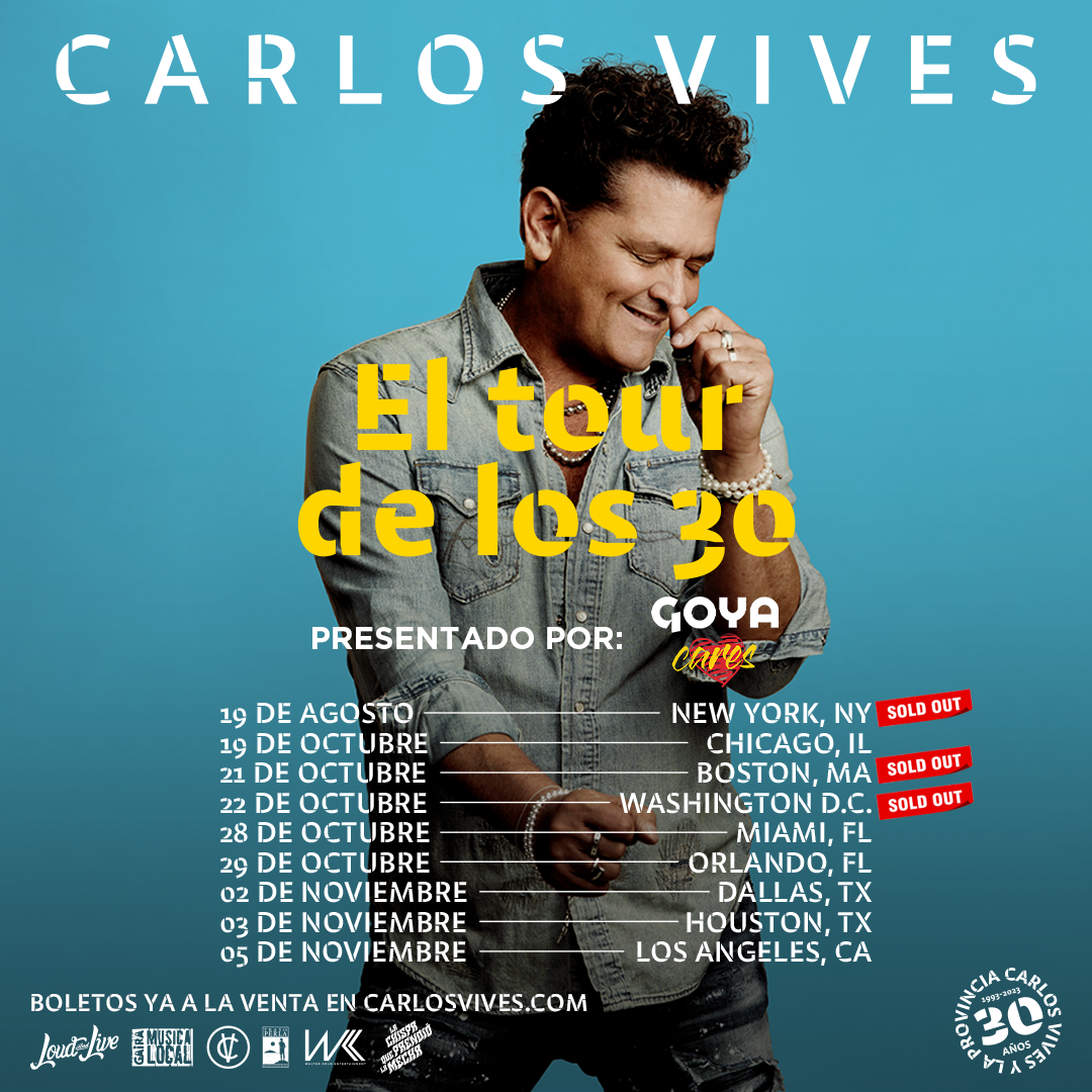 CARLOS VIVES continúa su exitosa gira "El Tour de los 30" por Estados